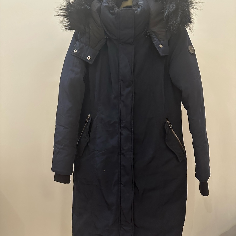 Noize Navy Fur-Trimmed Puffer Coat